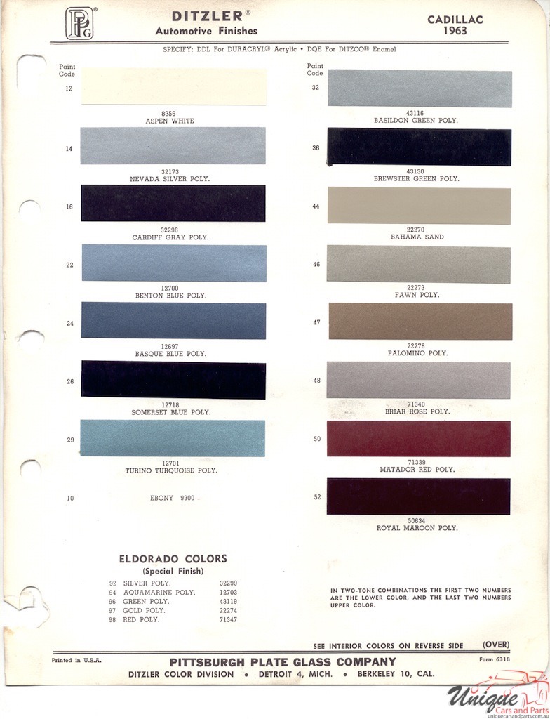 1963 Cadillac Paint Charts PPG 1